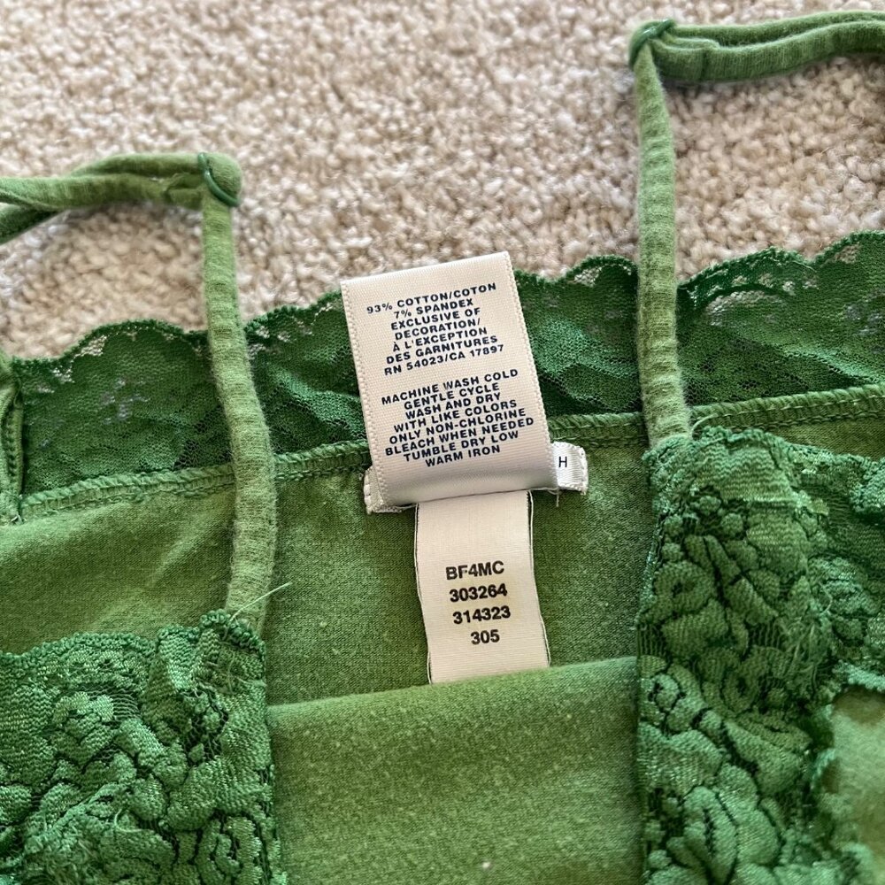 SOLD Y2K Green Lace Trim Hem V-neck Old Navy Spaghetti Strap Cotton Tank Top M - Picture 4 of 6